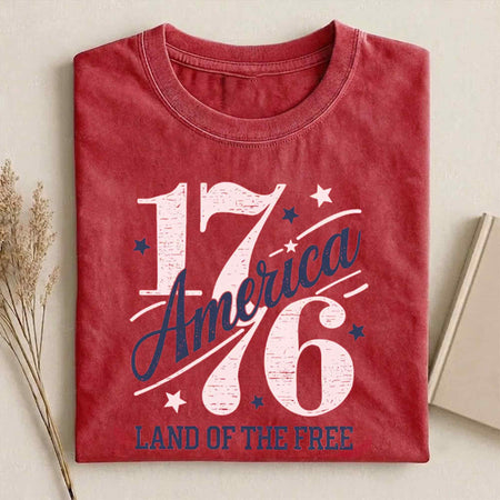 Trendyhomewear 1776 America Land of the Free 4th of July T-shirt celebrating USA with patriotic design for women.