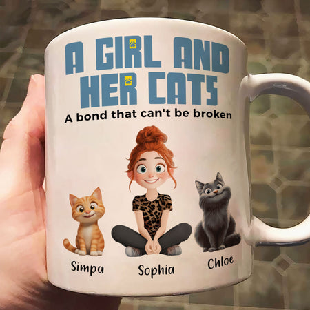A Girl And Her Cats - Personalized Mug - Gift For Daughter