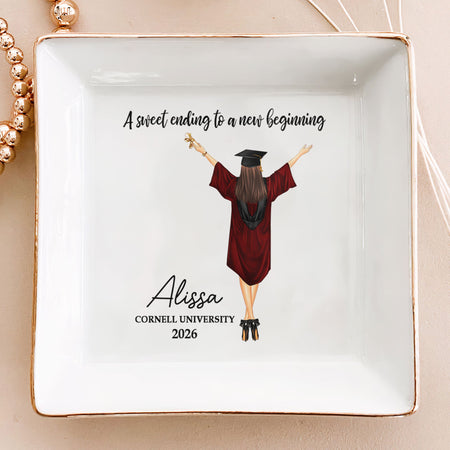 A Sweet Ending To A New Beginning - Personalized Jewelry Dish - Graduation Gift