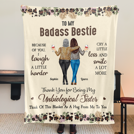 Because Of You, I Laugh A Little Harder - Personalized Blanket - Gift For Friend