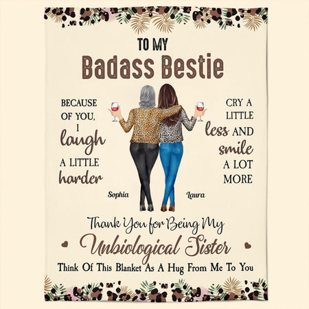 Because Of You, I Laugh A Little Harder - Personalized Blanket - Gift For Friend