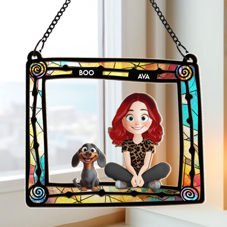 Dog Mom & Her Dogs - Personalized Window Hanging Suncatcher Ornament