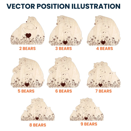 Hugging Bear Family Floral Version - Personalized Wooden Bear Family Puzzle - Gift For Mom