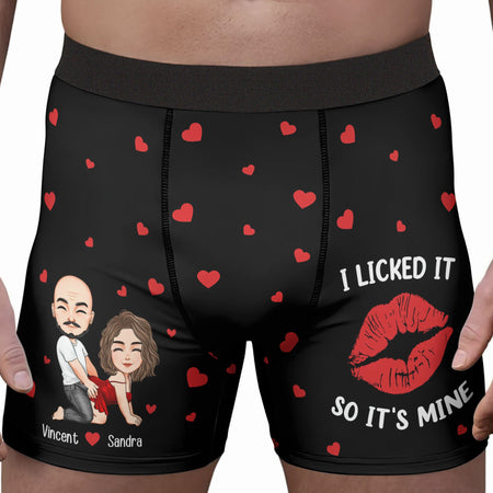 I Licked It So It's Mine Naughty Couple - Personalized Men's Boxer Briefs - Gift For Husband