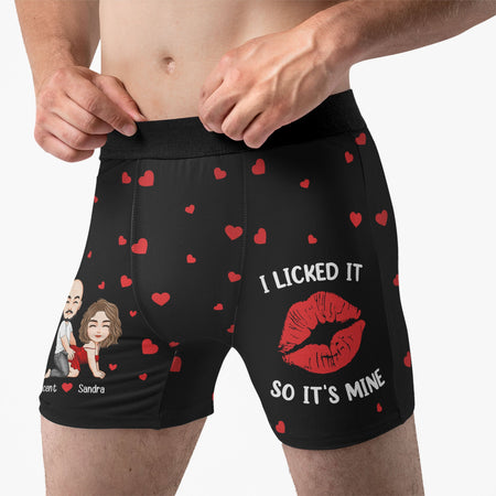 I Licked It So It's Mine Naughty Couple - Personalized Men's Boxer Briefs - Gift For Husband