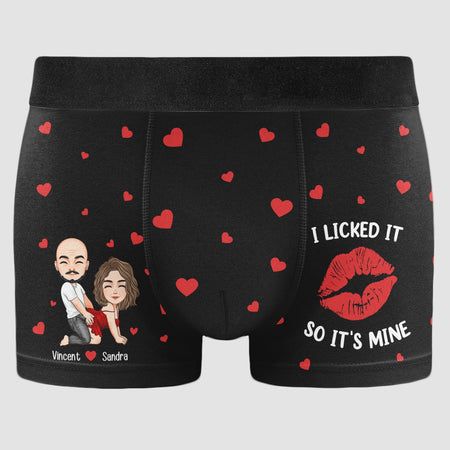 I Licked It So It's Mine Naughty Couple - Personalized Men's Boxer Briefs - Gift For Husband
