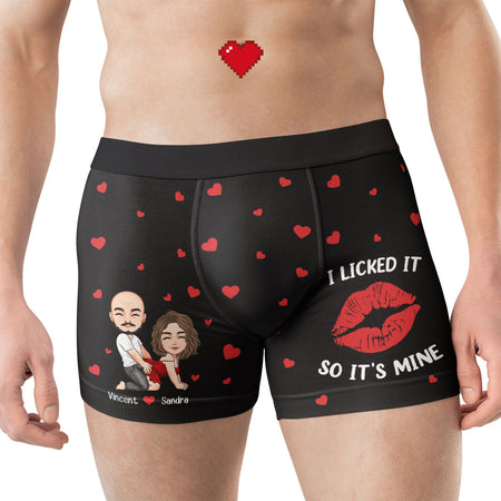 I Licked It So It's Mine Naughty Couple - Personalized Men's Boxer Briefs - Gift For Husband