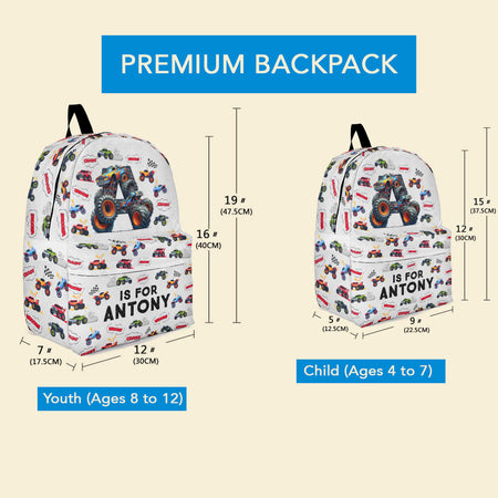 Monster Truck, Unicorn, Astronaut Alphabet Gift For Kids - Personalized Kid Backpack