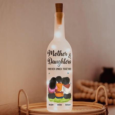 Mother And Daughter Forever Linked Together - Personalized Bottle Lamp - Gift For Mom