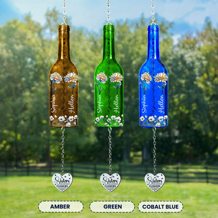 Sisters Different Flowers From The Same Garden - Personalized Wine Bottle Wind Chime