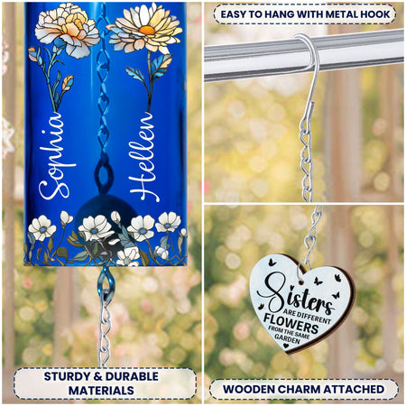Sisters Different Flowers From The Same Garden - Personalized Wine Bottle Wind Chime
