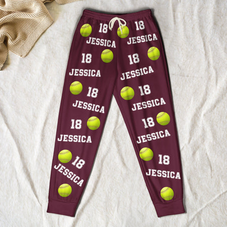 Softball Custom Name, Number - Personalized Sweatpants - Lounge Pants  With Pockets, Custom Pajama Pants, Jogger Sweatpants, Gift For Her