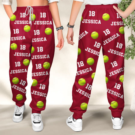 Softball Custom Name, Number - Personalized Sweatpants - Lounge Pants  With Pockets, Custom Pajama Pants, Jogger Sweatpants, Gift For Her