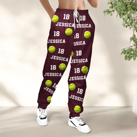 Softball Custom Name, Number - Personalized Sweatpants - Lounge Pants  With Pockets, Custom Pajama Pants, Jogger Sweatpants, Gift For Her