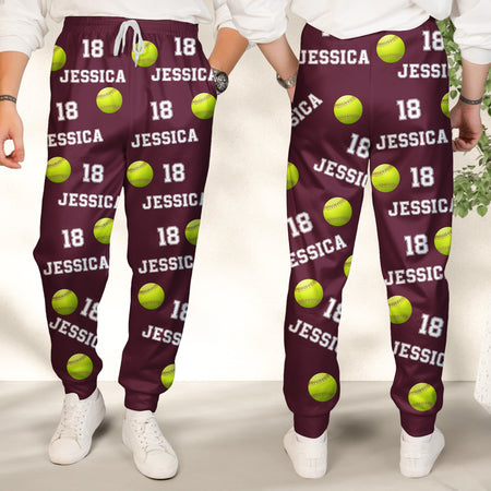 Softball Custom Name, Number - Personalized Sweatpants - Lounge Pants  With Pockets, Custom Pajama Pants, Jogger Sweatpants, Gift For Her