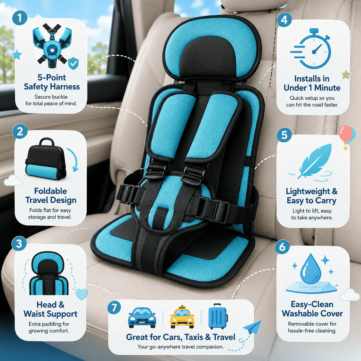Car Seat Portable Child Travel Safety Harness Booster - Oracle Gifts
