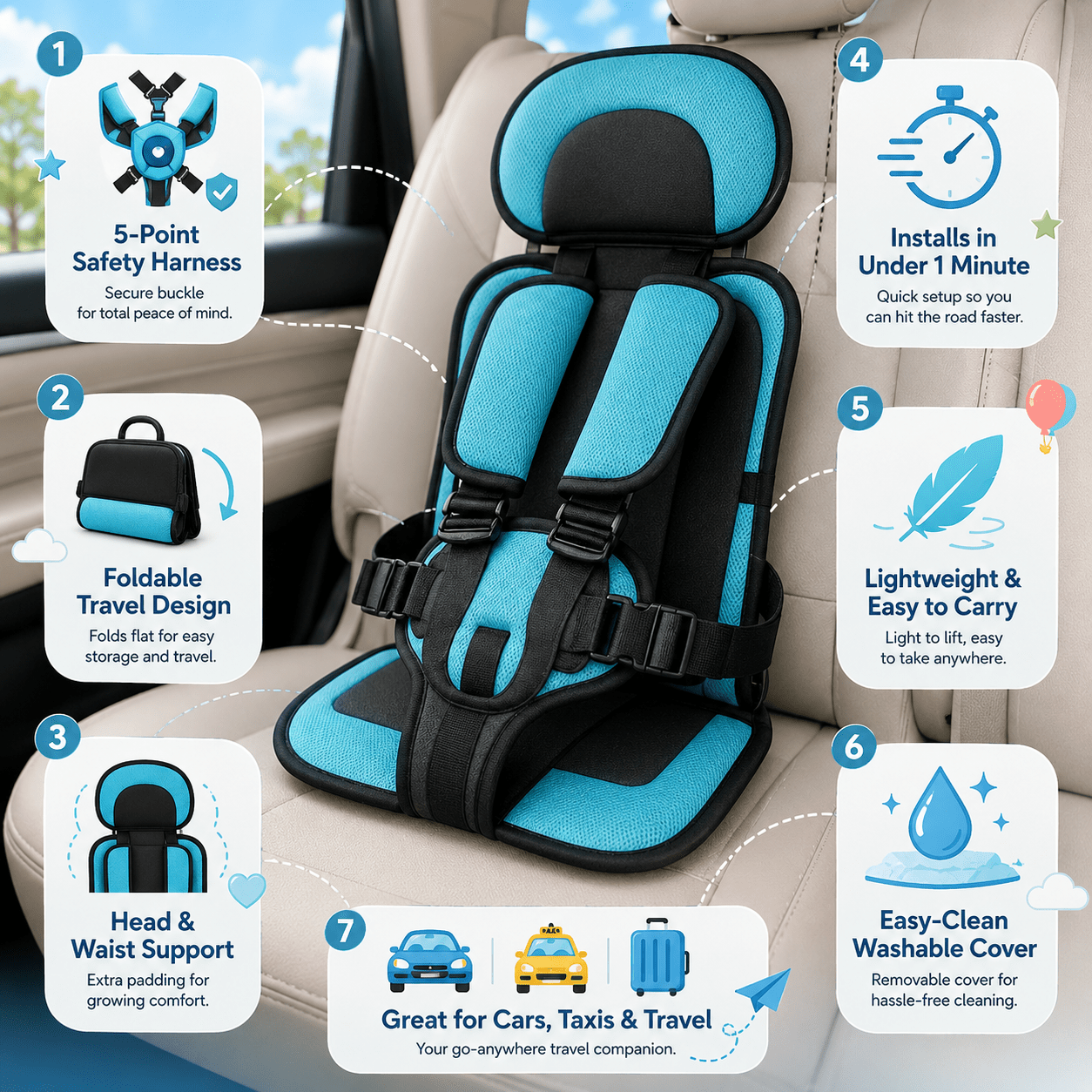 Car Seat Portable Child Travel Safety Harness Booster - Oracle Gifts