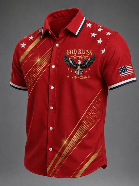 Trendyhomewear Eagle God Bless America Hawaiian shirt featuring patriotic USA flag and Aloha design, perfect for celebrating American heritage.
