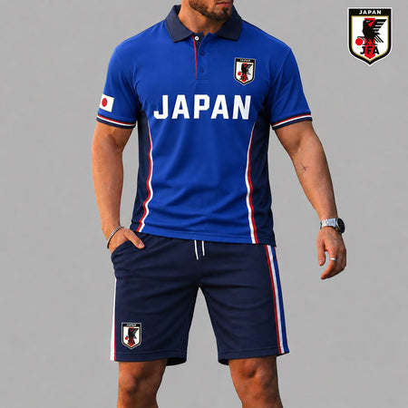 Trendyhomewear FIFA World Cup 2026 Japan polo shirt and shorts football fan apparel, game day clothing for supporters.