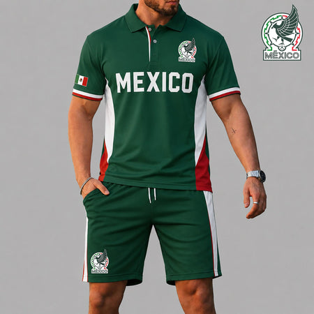 Trendyhomewear FIFA World Cup 2026 Mexico soccer fan polo shirt and shorts, football-themed clothing for fans.