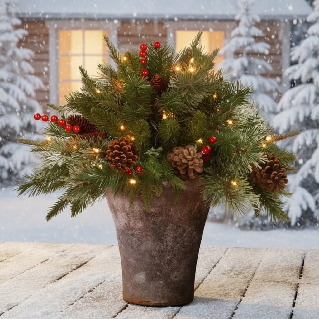 LED Evergreen Urn Filler Festive Holiday Decor - Oracle Gifts