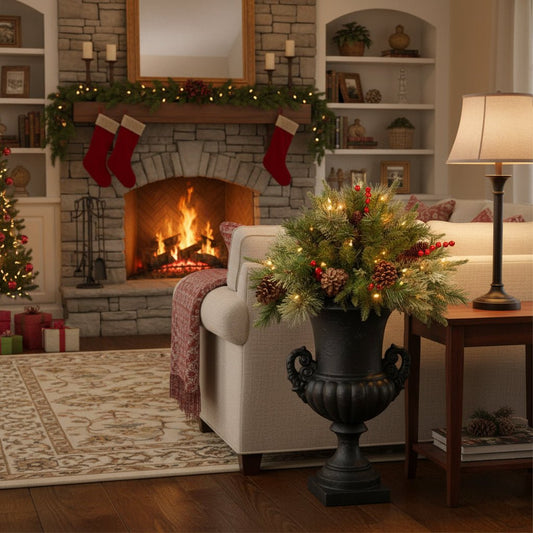 LED Evergreen Urn Filler Festive Holiday Decor - Oracle Gifts