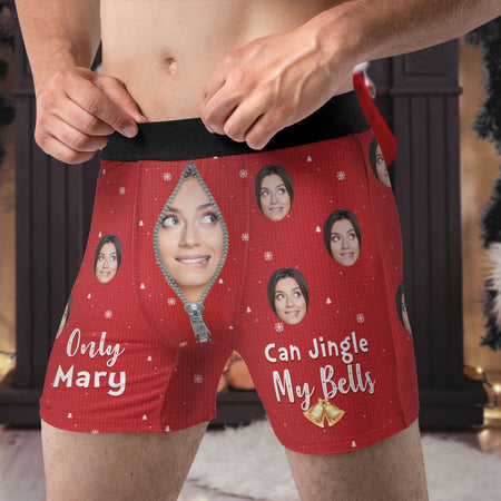 Only Wife Can Jingle My Bells - Personalized Photo Men's Boxer Briefs - Gift For Husband