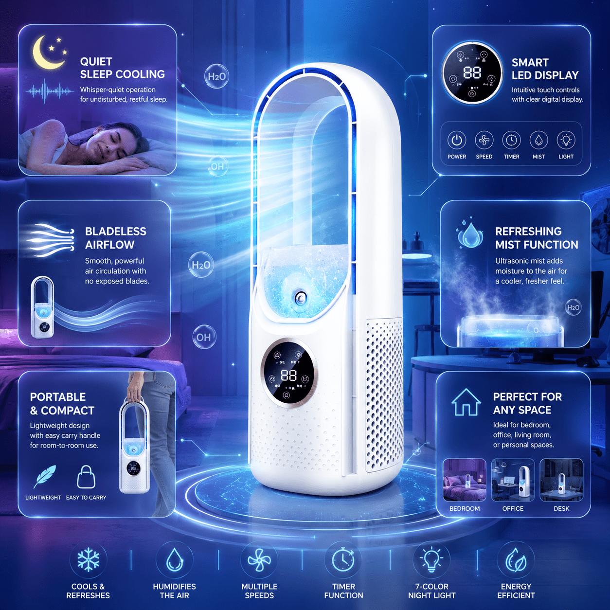 Portable Air Conditioner Quiet Compact Bladeless Cooling - Oracle Gifts