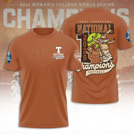 Trendyhomewear Texas Longhorns softball T-shirt celebrating back-to-back 2026 titles, perfect for game day fans.