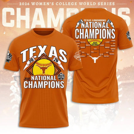 Trendyhomewear Texas Longhorns Softball 2026 National Champs T-shirt, soft cotton apparel for team fans and supporters.