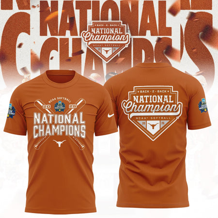 Texas Longhorns softball 2026 T-shirt featuring back-to-back champions design, casual game day apparel by Trendyhomewear.